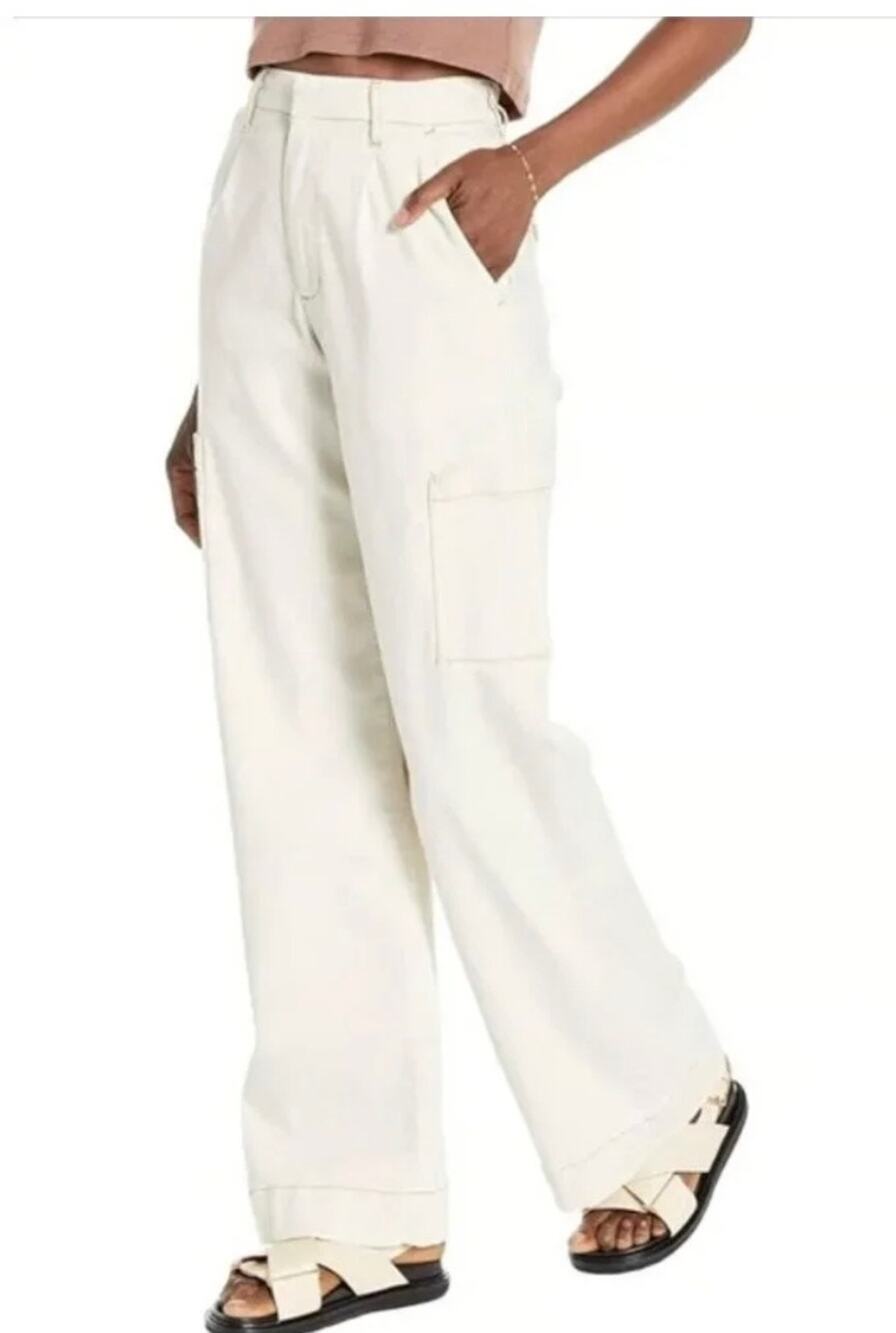 Joe's Jeans The Petra Wide Leg High Rise Cargo Pants Natural Cream Sz 25 New